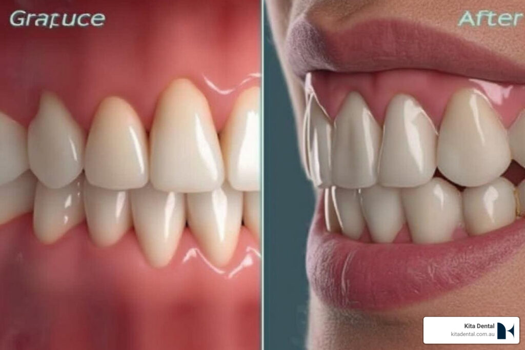 Gingival recession and grafting: Gingival recession caused by orthodontic treatment and how gingiva grafting can fix them. I have pre-op and post-op pictures
